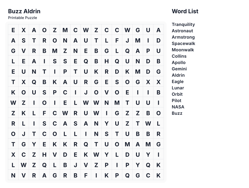 Buzz Aldrin printable word search preview