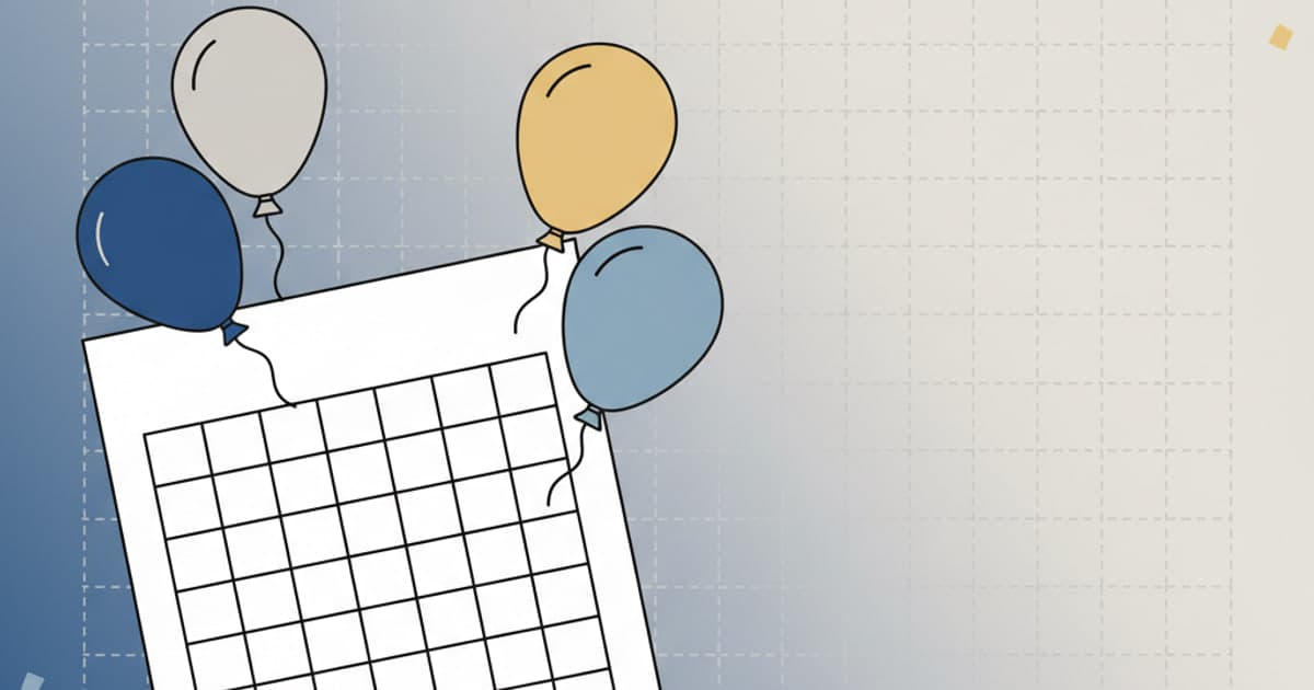 A printable puzzle sheet with balloons and subtle confetti accents.