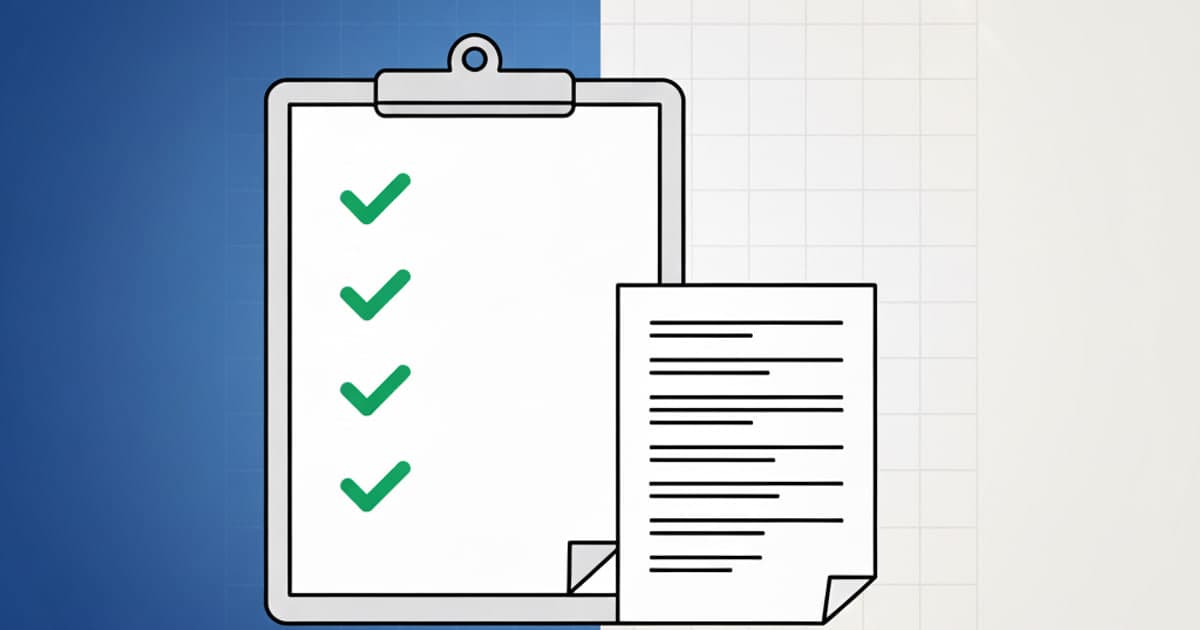 A clipboard checklist next to an abstract word list sheet.