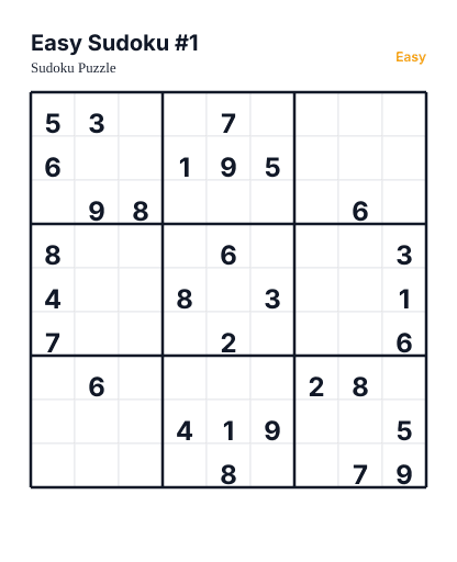 Preview of Easy Sudoku #1 sudoku puzzle - printable version