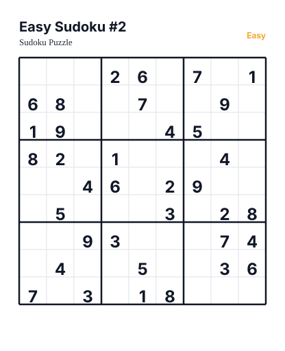 Preview of Easy Sudoku #2 sudoku puzzle - printable version