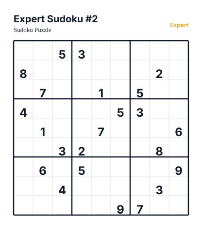 Preview of Expert Sudoku #2 sudoku puzzle - printable version